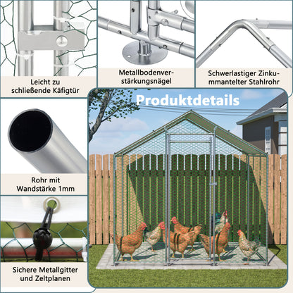 Kippenhok – Kippenren – Buitenren – Dierenren – Pluimveeverblijf – 2x2 Meter – Gegalvaniseerd Stalen Frame – Waterdichte PE Hoes