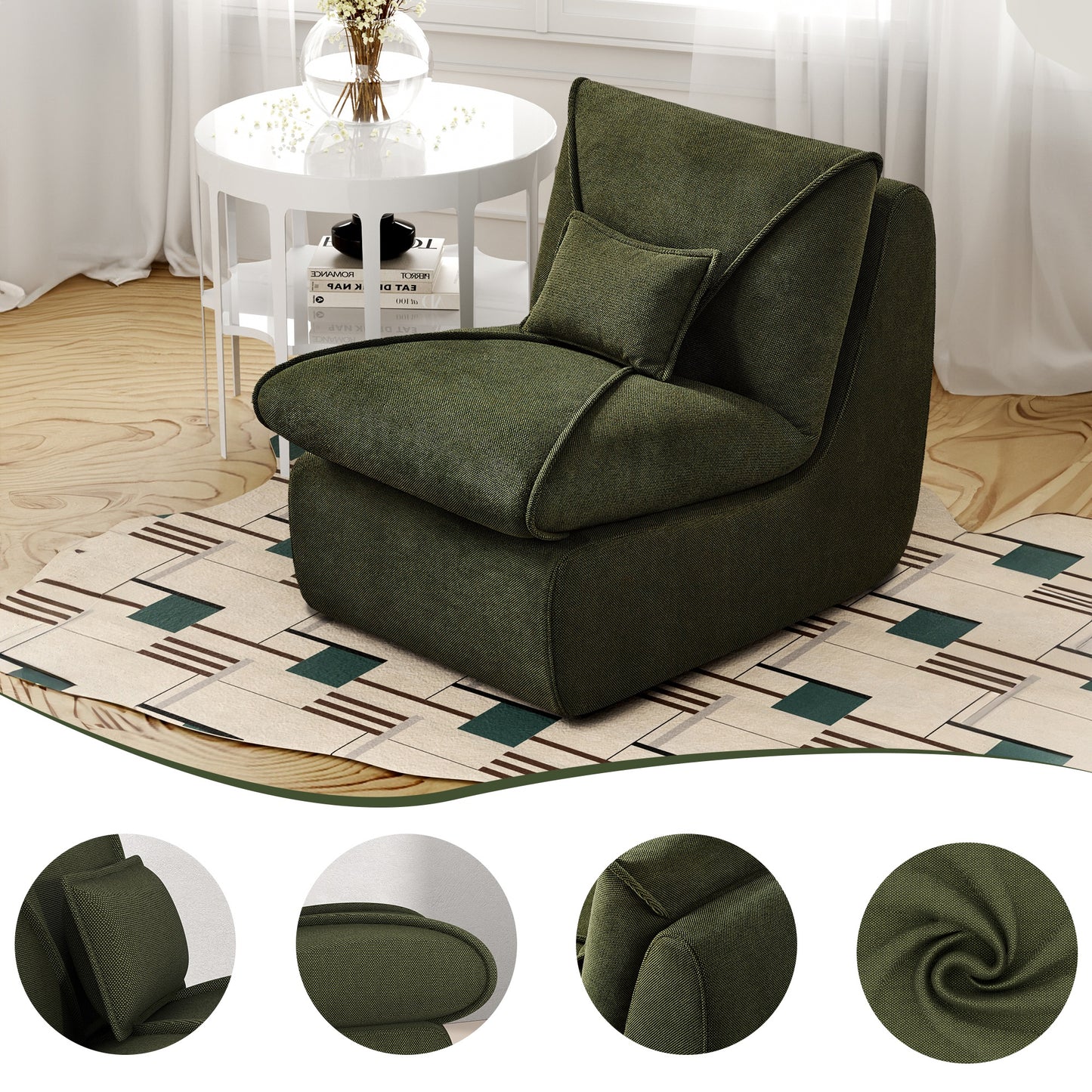 Relaxfauteuil – Ligstoel – Loungestoel – Zitzak – Fauteuil – Ergonomisch Comfort – Licht Beige Chenille Bekleding