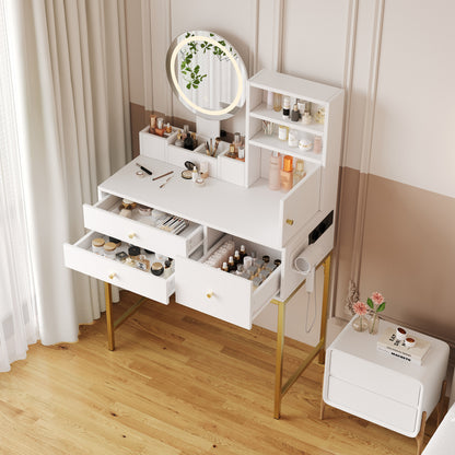 Grote Kaptafel – Make-uptafel – Dressing Table – Toilettafel – Schminktisch – Met 3 Lades en 1 Deur – Inclusief Spiegel en Open Opbergruimte – Wit 80x134x40 cm