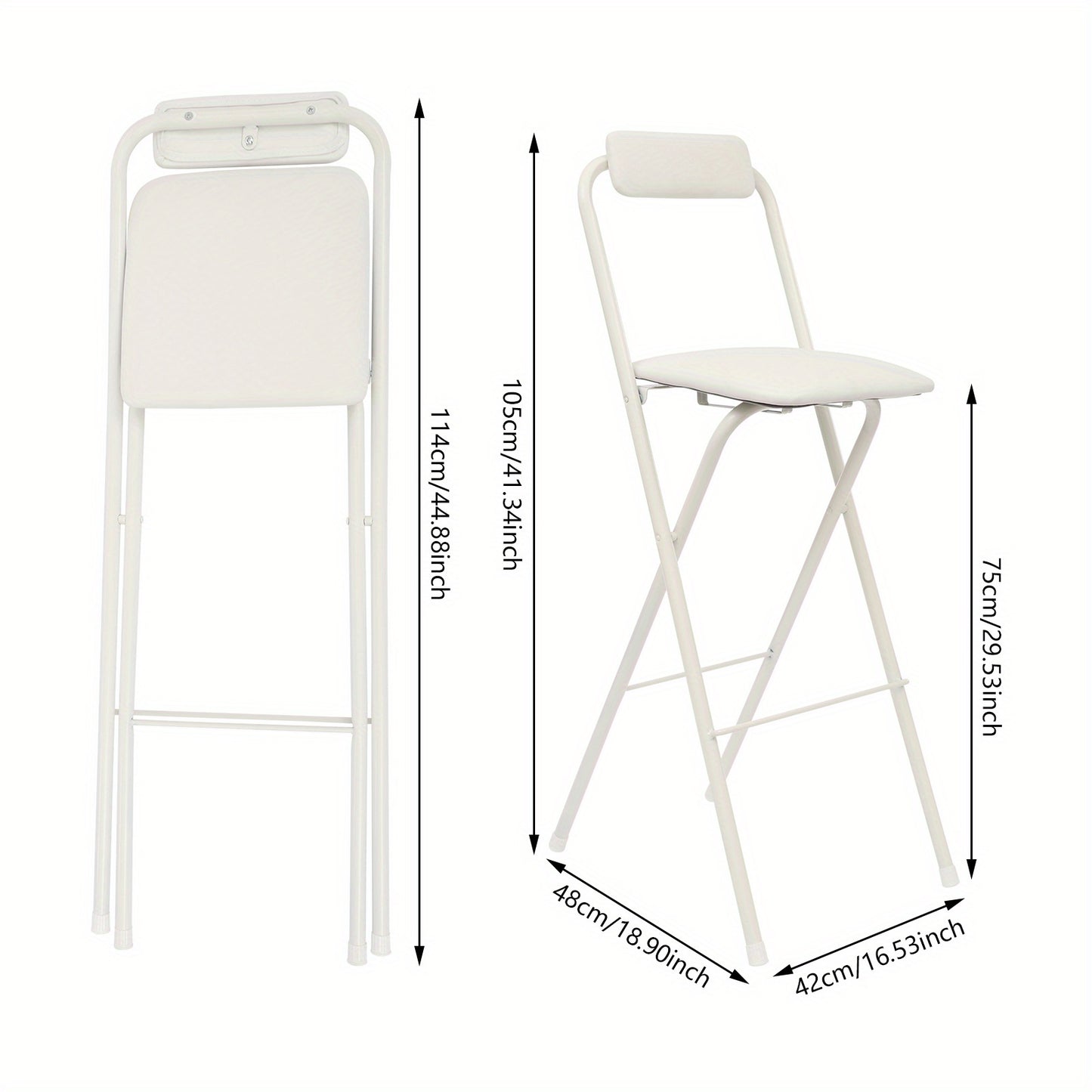 Inklapbare Barkrukken – Barkruk Set – Barstoelen – Hoge Stoelen – Keukenkrukken – Wit – Ruimtebesparend Inklapbaar Design – Stevig Carbonstaal Frame