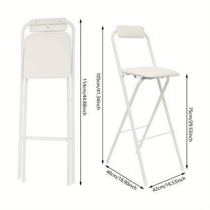 Inklapbare Barkrukken – Barkruk Set – Barstoelen – Hoge Stoelen – Keukenkrukken – Wit – Ruimtebesparend Inklapbaar Design – Stevig Carbonstaal Frame