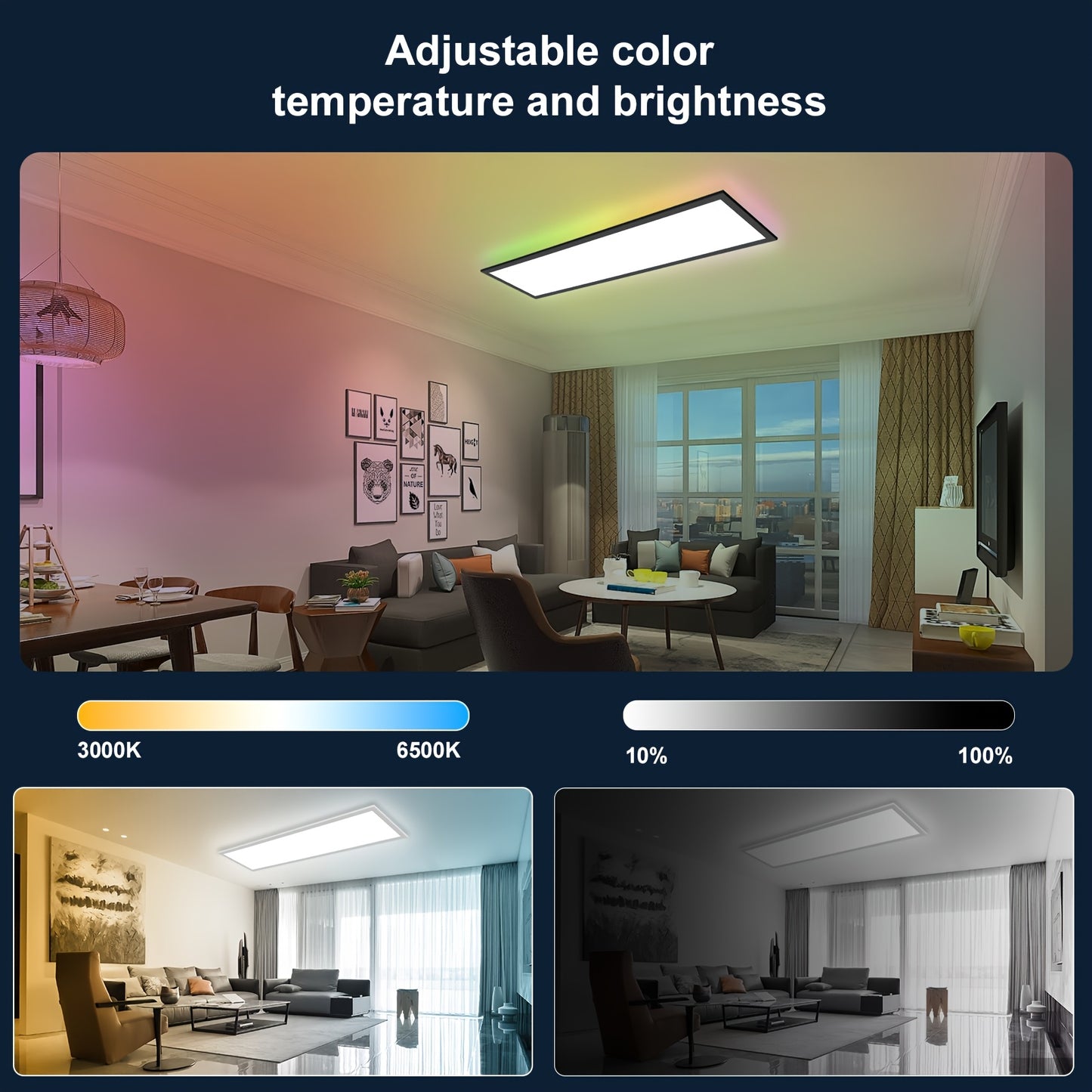 Set Van 5 LED Plafondlampen – LED Paneellamp – Plafondverlichting – Plafondlamp – LED Panelen – 120cm Ultra-dun – Dimbaar Met RGB Kleuren – 40W Energiebesparend