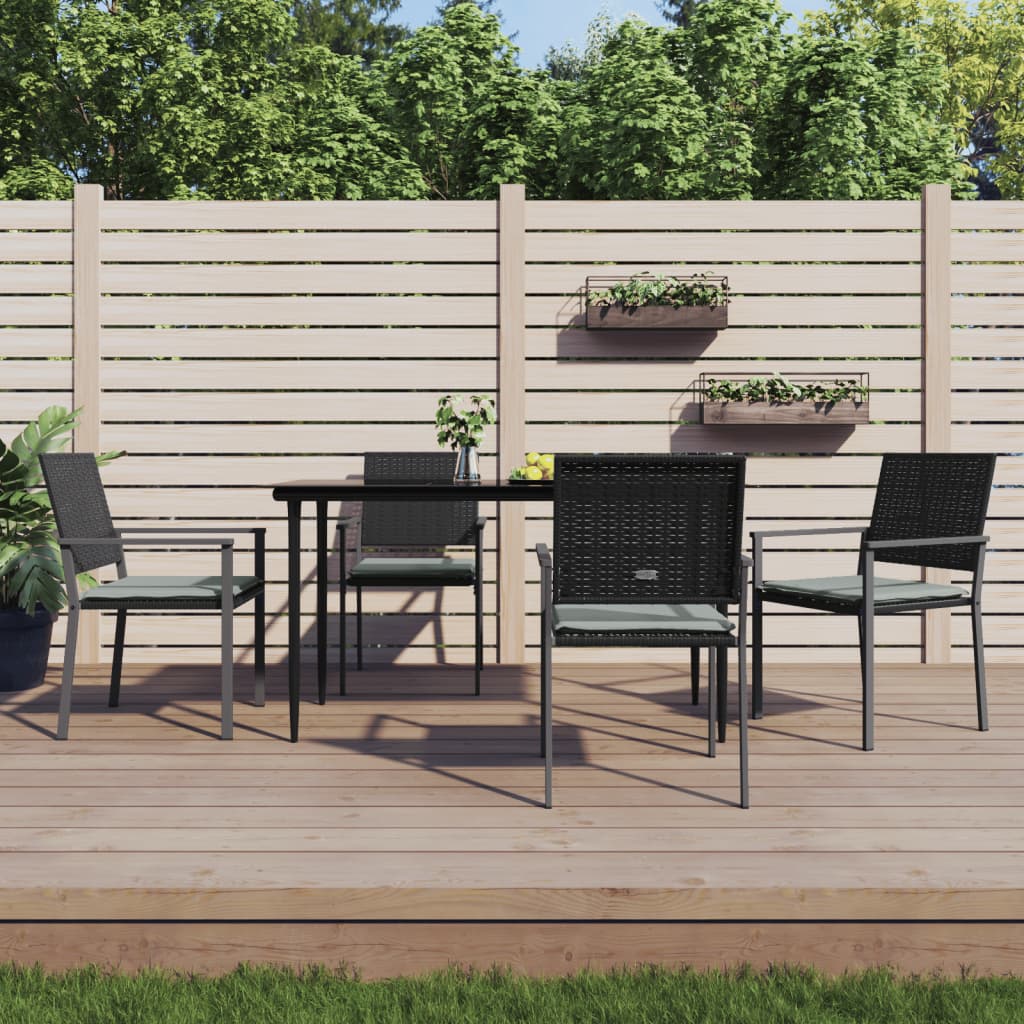 Tuinstoelen – Buitenstoelen – Terrasstoelen – Tuinmeubilair – Zwart Poly Rattan – Stevig Stalen Frame – Inclusief Kussens