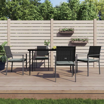 Tuinstoelen – Buitenstoelen – Terrasstoelen – Tuinmeubilair – Zwart Poly Rattan – Stevig Stalen Frame – Inclusief Kussens