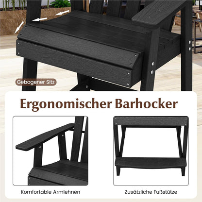 Adirondack stoel – hoge tuinstoel – balkonstoel – terrasstoel – barstoel – weerbestendig HDPE – met voetensteun zwart