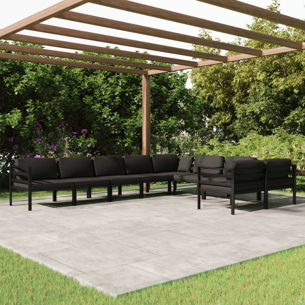 Loungeset – Tuinset – Loungebank – Zitgroep – Balkonset – Modulaire 9-delige Set – Aluminium Frame – Comfortabele Polyester Kussens