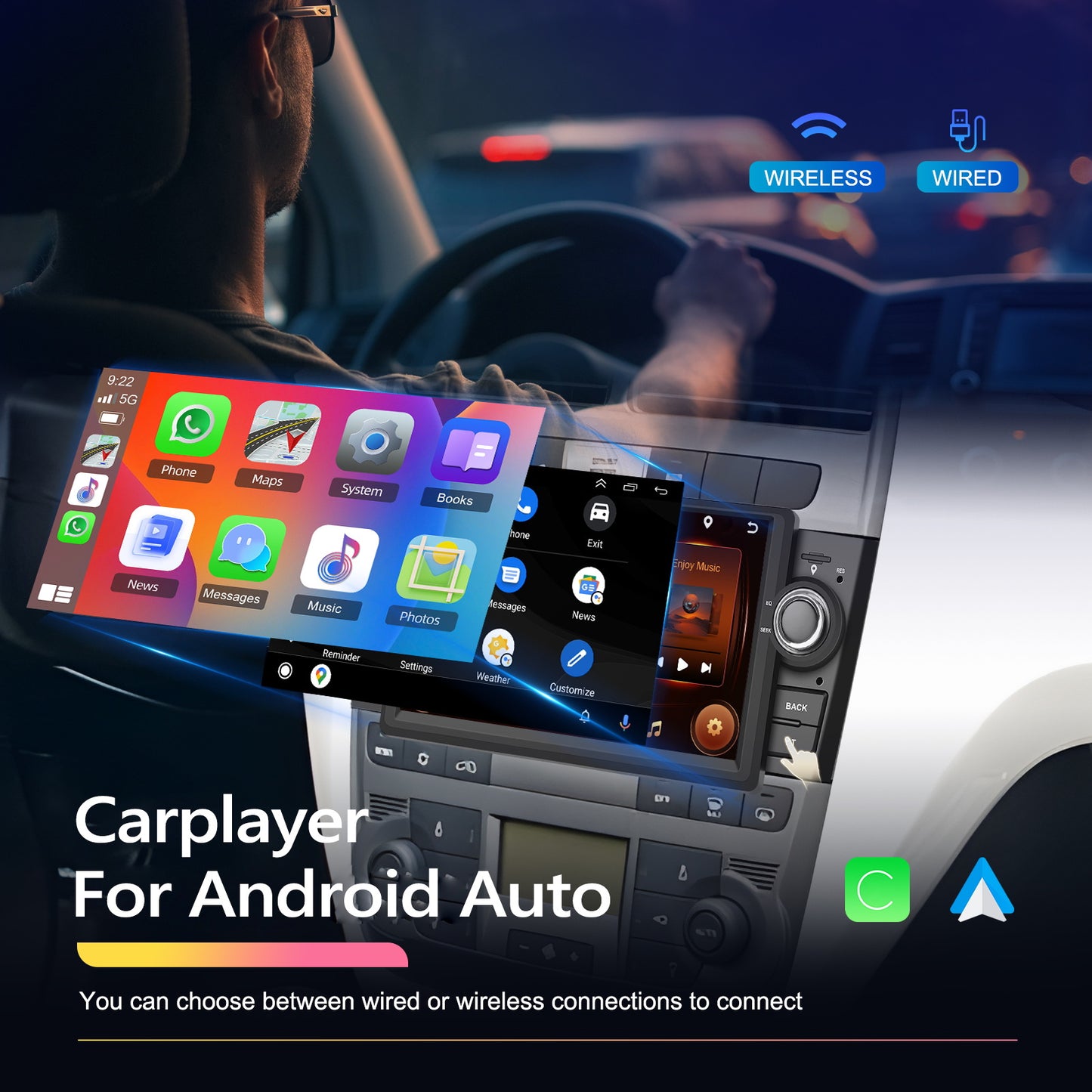 Autoradio – Auto Stereo – Car Multimedia – Auto Radio – 1-DIN Autoradio – 7 Inch HD Touchscreen – Android 13.0 met CarPlay & GPS navigatie