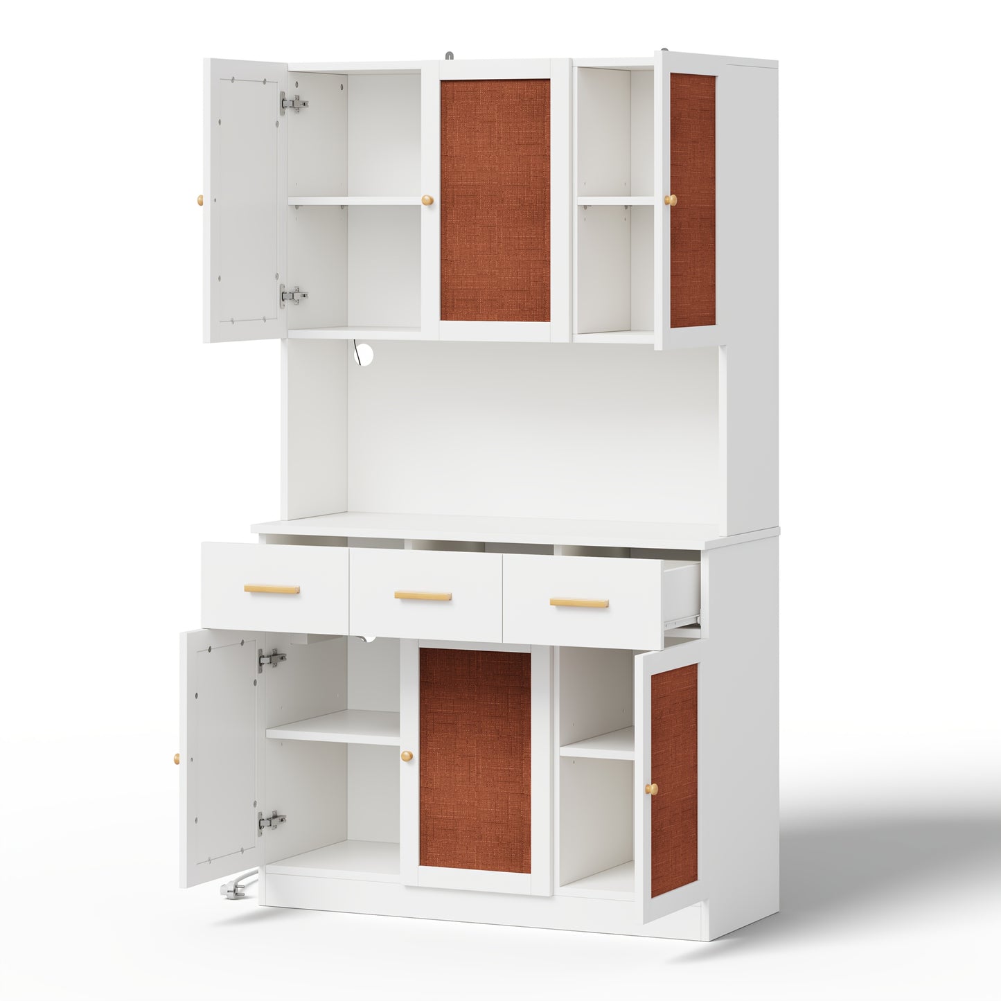 Keukenkast – Keukenopberger – Keukenmeubel – Opbergkast – Buffetkast – Vrijstaand – 182 cm Hoog – Wit Met Houten Handgrepen