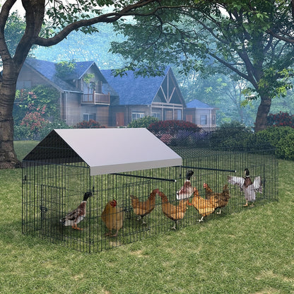 Kippenren – Kippenhok – Buitenren – Dierenren – Pluimveestal – Metalen Constructie – 330x100x100 cm – Weerbestendig Dak – 4 Toegangsdeuren