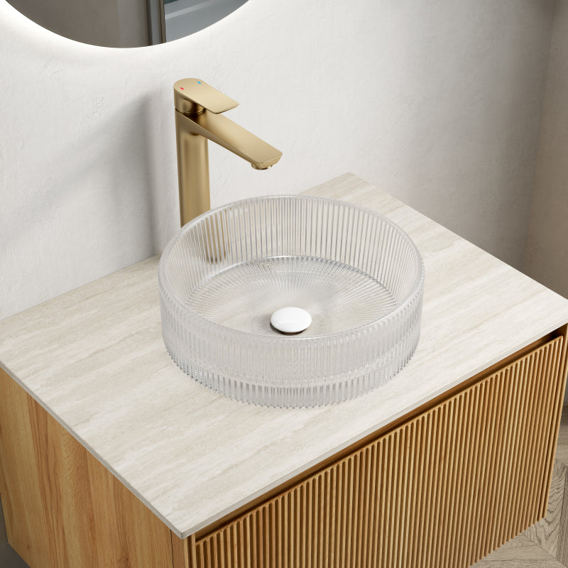 Waskom – Wasbak – Wastafel – Waskom Opbouw – Badkamerkom – Rond Kristalglas – 36 cm Diameter – Gemakkelijk Schoon Te Maken