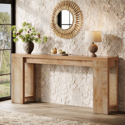 63-Inch Extra Long Console Table Suitable for Entryway, Living Room - Modern Farmhouse Sofa Table with Light Oak Brown Engineered Wood Top & Narrow Space-Saving Design, Easy Assembly for Hallway, Apartment, Small Spaces - Dur