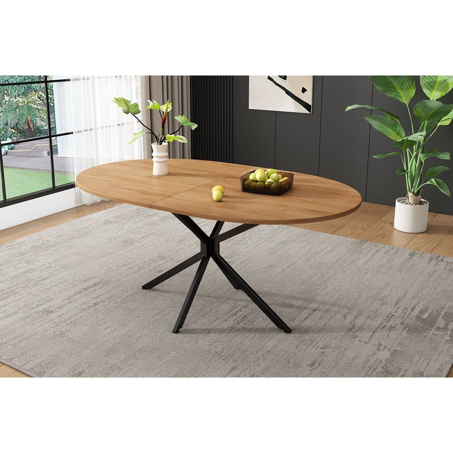 BTM Modern Dining Table 120 x 80 x 75.5 cm Oval Dining Table with Metal Legs, for 4-6 People, Sturdy Kitchen Table