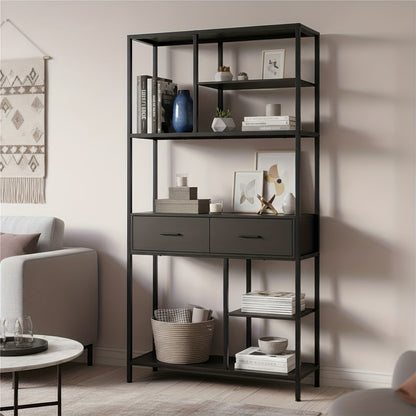 Boekenkast – Boekenplank – Opbergkast – Rek – Ladenkast – Hoog 5-laags Design – Metaal & MDF Frame