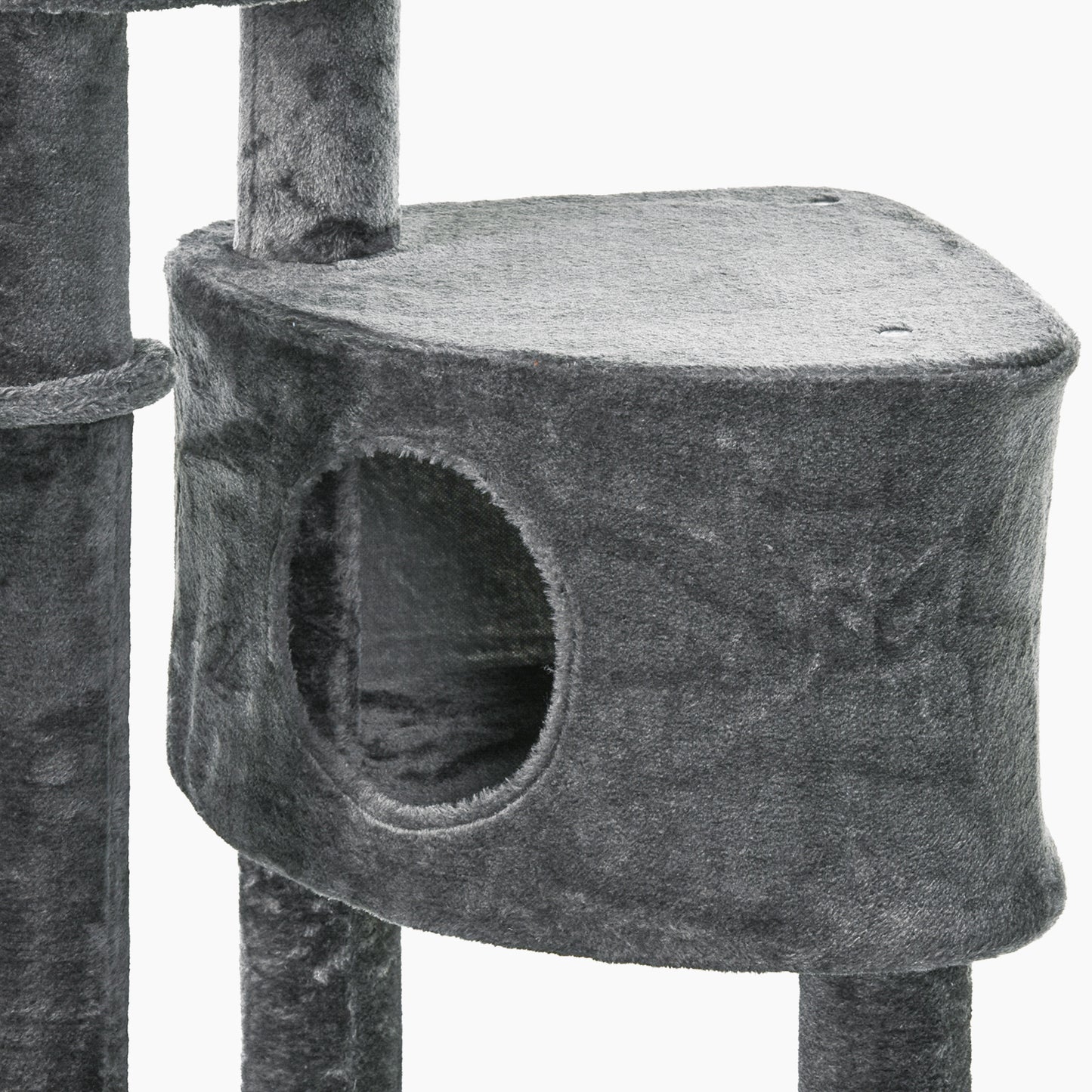 Kattenklimtoren – Krabpaal – Klimtoren – Kattenboom – Speelparadijs – Donkergrijs – Verstelbare Hoogte 220-265 cm – Inclusief Kattenhol en Hangmat