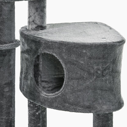 Kattenklimtoren – Krabpaal – Klimtoren – Kattenboom – Speelparadijs – Donkergrijs – Verstelbare Hoogte 220-265 cm – Inclusief Kattenhol en Hangmat