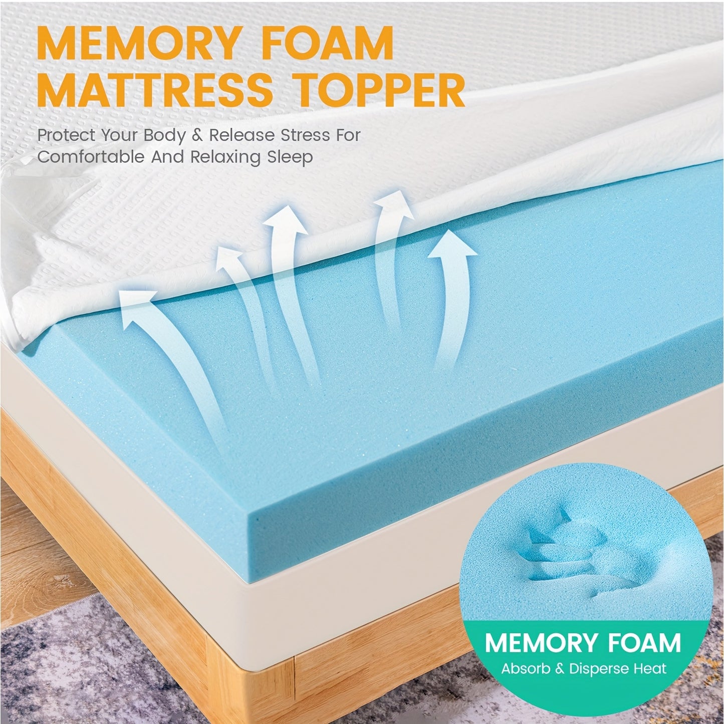 Memory Foam Matras Topper – Matras Topper Set – Matrasverhoger – Slaapschuim Topper – Koudschuim Matraslaag – 180x200 cm – 7,5 cm Dikke Laag – Wasbare Ademendhoes