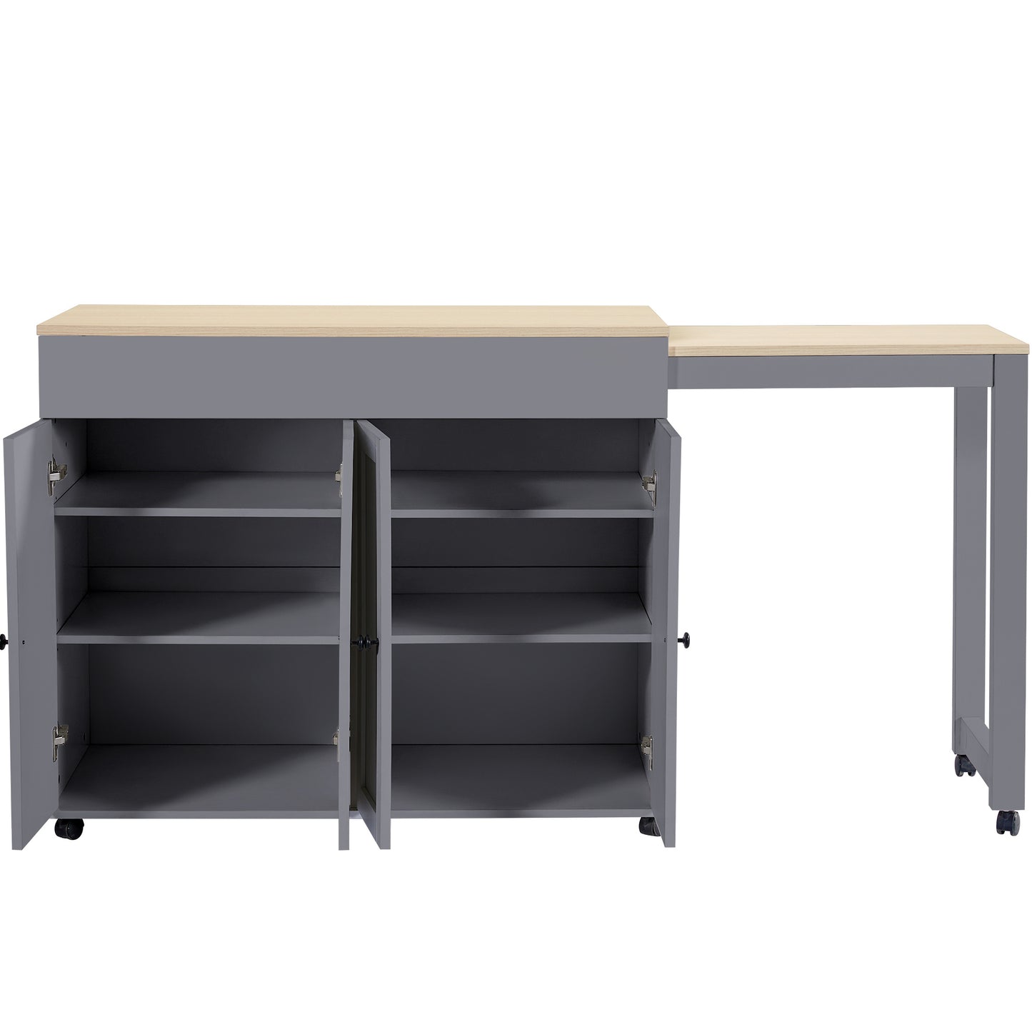 Uitschuifbare Bartafel – Bar Tafel – Eettafel – Keukentafel – Sta Tafel – Met 6 Opbergvakken – Houten Look Tafelblad – 118-180x50x94 cm – Grijs