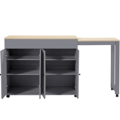 Uitschuifbare Bartafel – Bar Tafel – Eettafel – Keukentafel – Sta Tafel – Met 6 Opbergvakken – Houten Look Tafelblad – 118-180x50x94 cm – Grijs