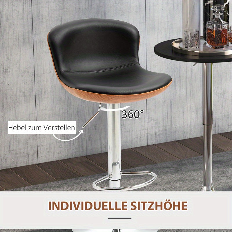 Barstoel – Barkruk – Barstoel Kruk – Keukenstoel – Barkrukken Set – Verstelbaar In Hoogte – 360° Draaibaar – Zwart Kunstleer – Met Rugleuning En Voetsteun – Max 120 kg – 46x53,5x85-106 cm