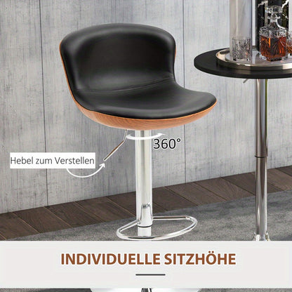 Barstoel – Barkruk – Barstoel Kruk – Keukenstoel – Barkrukken Set – Verstelbaar In Hoogte – 360° Draaibaar – Zwart Kunstleer – Met Rugleuning En Voetsteun – Max 120 kg – 46x53,5x85-106 cm