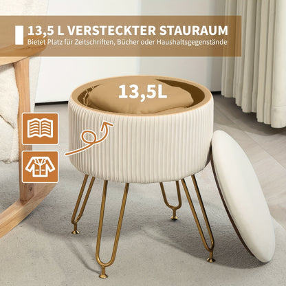 Opbergbankje – Zitbank – Poef – Halbank – Opbergmeubel – Fluweel Bekleding – Stalen Frame – 40x48 cm – Luxe Ribbelstructuur