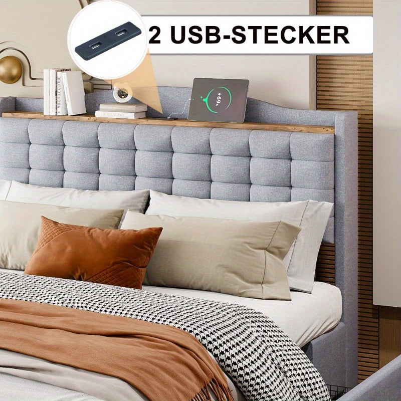 Bedframe – Bed – Bedombouw – Bedstel – Bedbodem – 140x200 cm – Duurzame Niet-Houten Constructie – Gestoffeerd Grijs Linnen