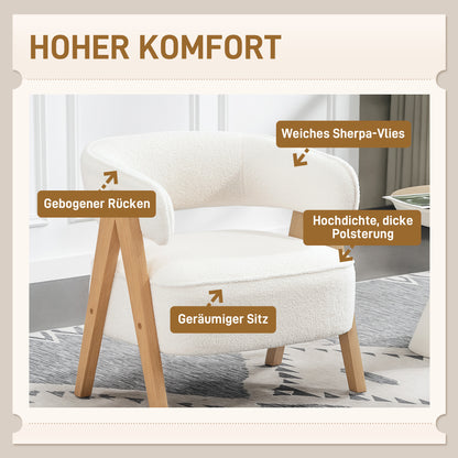 Fauteuil – Stoel – Armstoel – Zitstoel – Accentstoel – Wit – Zachte Fleece Bekleding – Metaal Frame Met Houten Poten