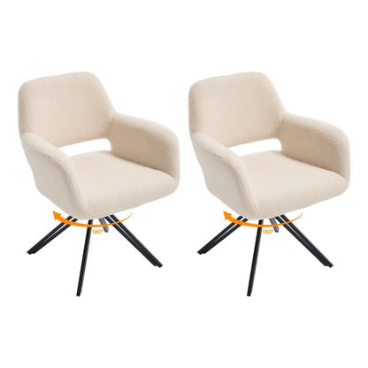 Two-Piece Modern Swivel Dining Chair Set with 180° Rebound & Teddy Velvet-Like Upholstery - Heavy-Duty Metal Frame, Solid Backrest Support, Easy-Clean Surface - Contemporary Black/Color Options for Dining Room, Living Room,