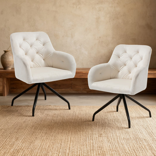 Eetkamerstoel – Eetkamerstoelen – Keukenstoel – Draaistoel – Stoel Met Armleuning – Set Van 2 – Velvet Bekleding – 360° Draaibaar Met Metalen Onderstel