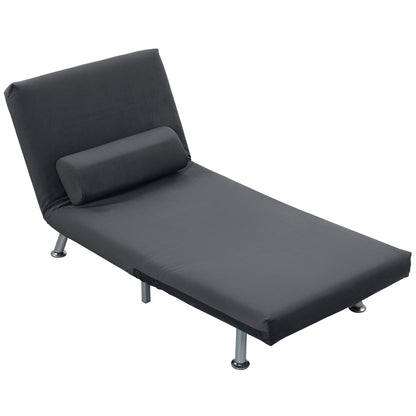 Inklapbare Relaxstoel – Vouwstoel – Ligstoel – Relaxbed – Zitbed – Donkergrijs Velvet – Verstelbare Rugleuning – Compact Opvouwbaar