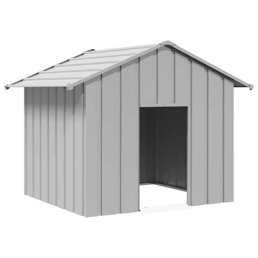 Extra Grote Buitenkennel – Hondenren – Hondenkooi – Buitenhok – Doghouse Grijs – Gegalvaniseerd Staal – Weatherproof Zwart Dak