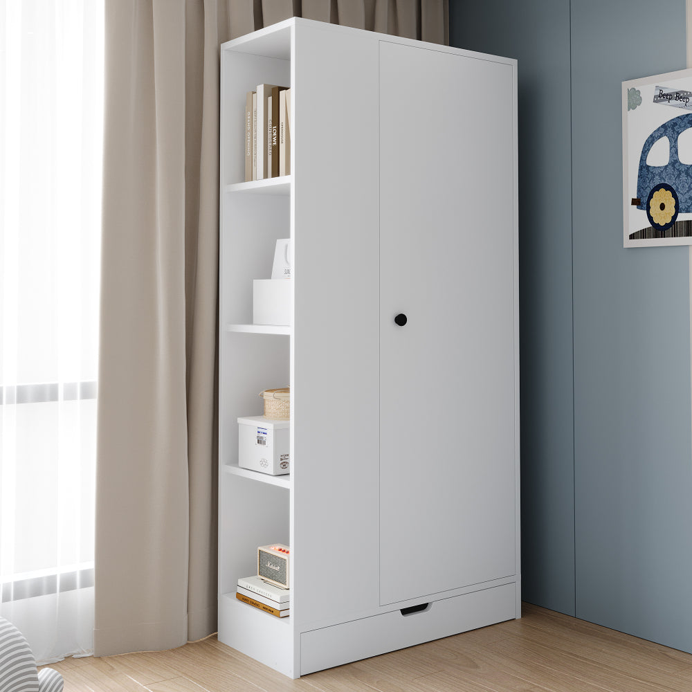 Kledingkast – Garderobekast – Opbergkast – Draaideurkast – Slaapkamerkast – 70x40x170 cm – Met Planken en Lades – Stevige Metalen Constructie – Strak Wit Design