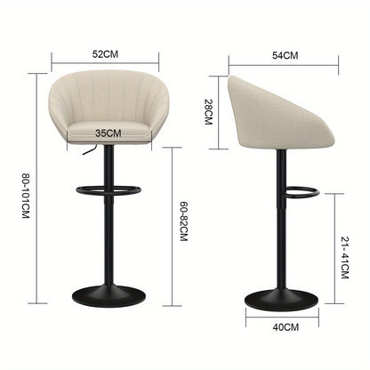 Barkrukken – Barstoelen – Krukken – Hoge Stoelen – Barkruk Set Beige – Verstelbare Zithoogte – 360° Draaibaar – Zwart Metalen Frame – Comfortabele Ovale Zitting