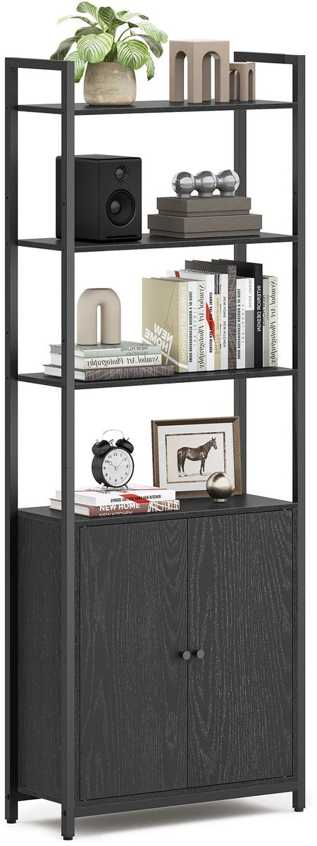 Boekenplank - Kast Woonkamer - Opbergkast - 6 Lagen - 24 cm x 60 cm x 159,5 cm - Ebbenhout Zwart - Inkt Zwart