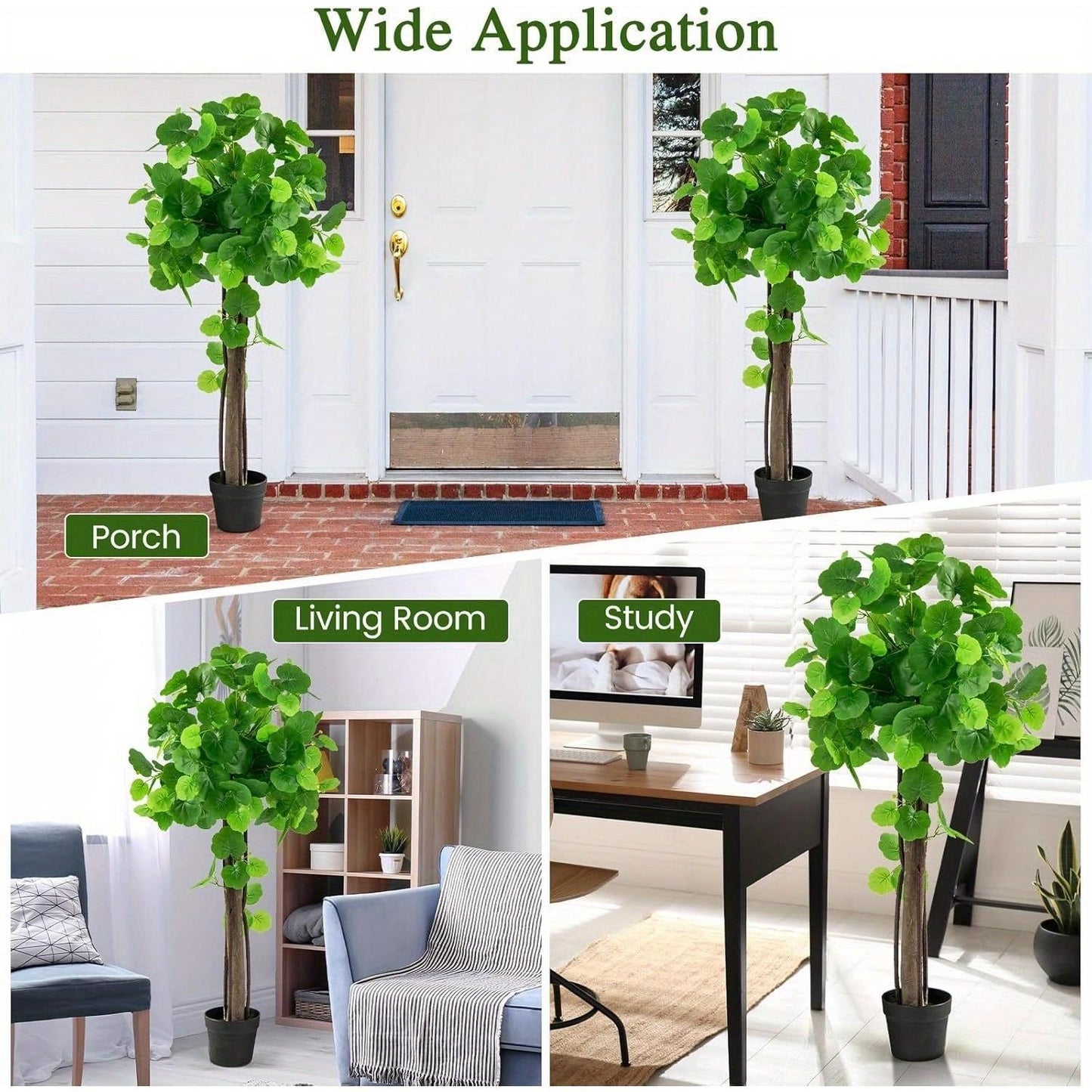 Artificial Plant 110 Cm, Artificial Plant Ornamental Apple Tree, Artificial Tree with Pot, Green Plants with Realistic Leaves & Wooden Trunk, Decorative Plant Houseplant for Home Office, Green