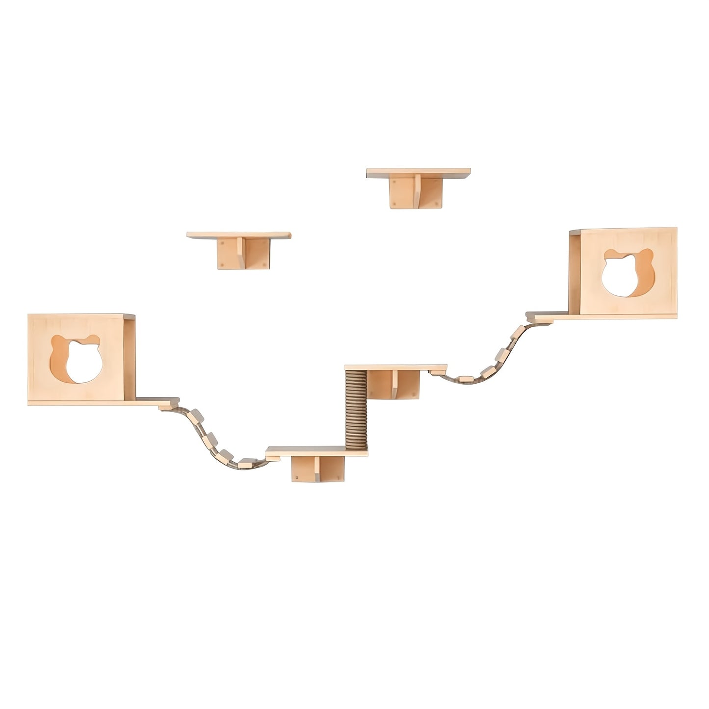 Klimwand Kat – Katten Klimmuur – Krabpaal – Kattenwand – Kattenmeubel – Super Groot 250 cm – 9-delige Set Met Kattenhuis, Krabplank en Hangbrug – Massief Hout en Duurzaam Materiaal