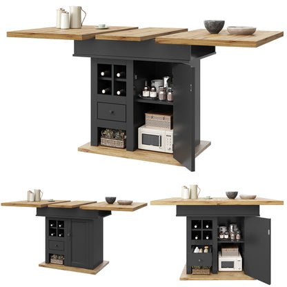 Uitklapbare Eettafel – Uitschuiftafel – Vouwtafel – Keukentafel – Moderne Tafel – Met Wijnrek en Lade – Ruimtebesparend Design – Hoogwaardig MDF en Metaal