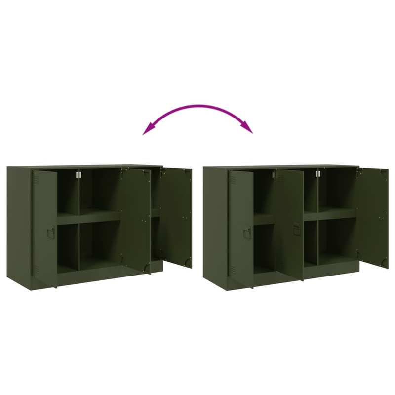 Simple Sideboard, Spacious Storage Cabinet with Display Shelf, Suitable for Kitchen, Living Room, Stylish Furniture, Offers Additional Storage Space and Home Decor, Ensures Safety. Dressoir 99x39x73 cm Steel Olive Green