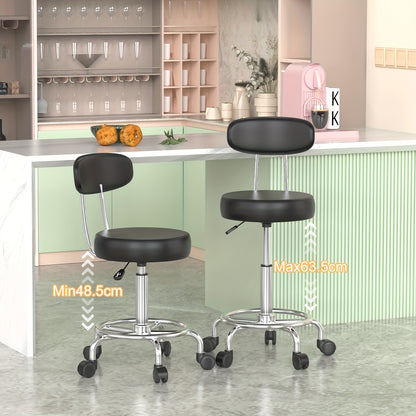 Rollkruk Set 2 Stuks – Bureaustoel – Werkkruk – Salonkruk – Drafting Stool – Ergonomisch Met Rugleuning – Hoogte Verstelbaar PU Leder