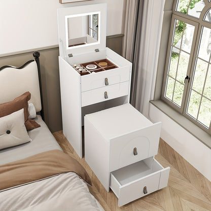 Kaptafel – Make-up Tafel – Opmaaktafel – Cosmetica Tafel – Beautytafel – Wit – Multifunctioneel met Spiegel – 3 Lades + Kruk – Ruimtebesparend, Duurzaam Niet-Hout – 68,5 cm Hoog – 3,2+ Kubieke Voet Opbergruimte
