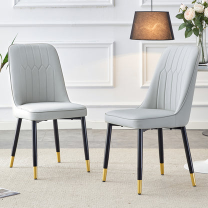 2pcs package chair, modern light gray dining chair with PU leather back cushion and black metal legs, suitable for a variety of scenes such as dining room, kitchen and bedroom., Kitchen Seating, Contemporary Design, Highquali