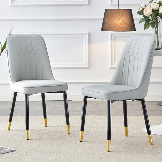 2pcs package chair, modern light gray dining chair with PU leather back cushion and black metal legs, suitable for a variety of scenes such as dining room, kitchen and bedroom., Kitchen Seating, Contemporary Design, Highquali