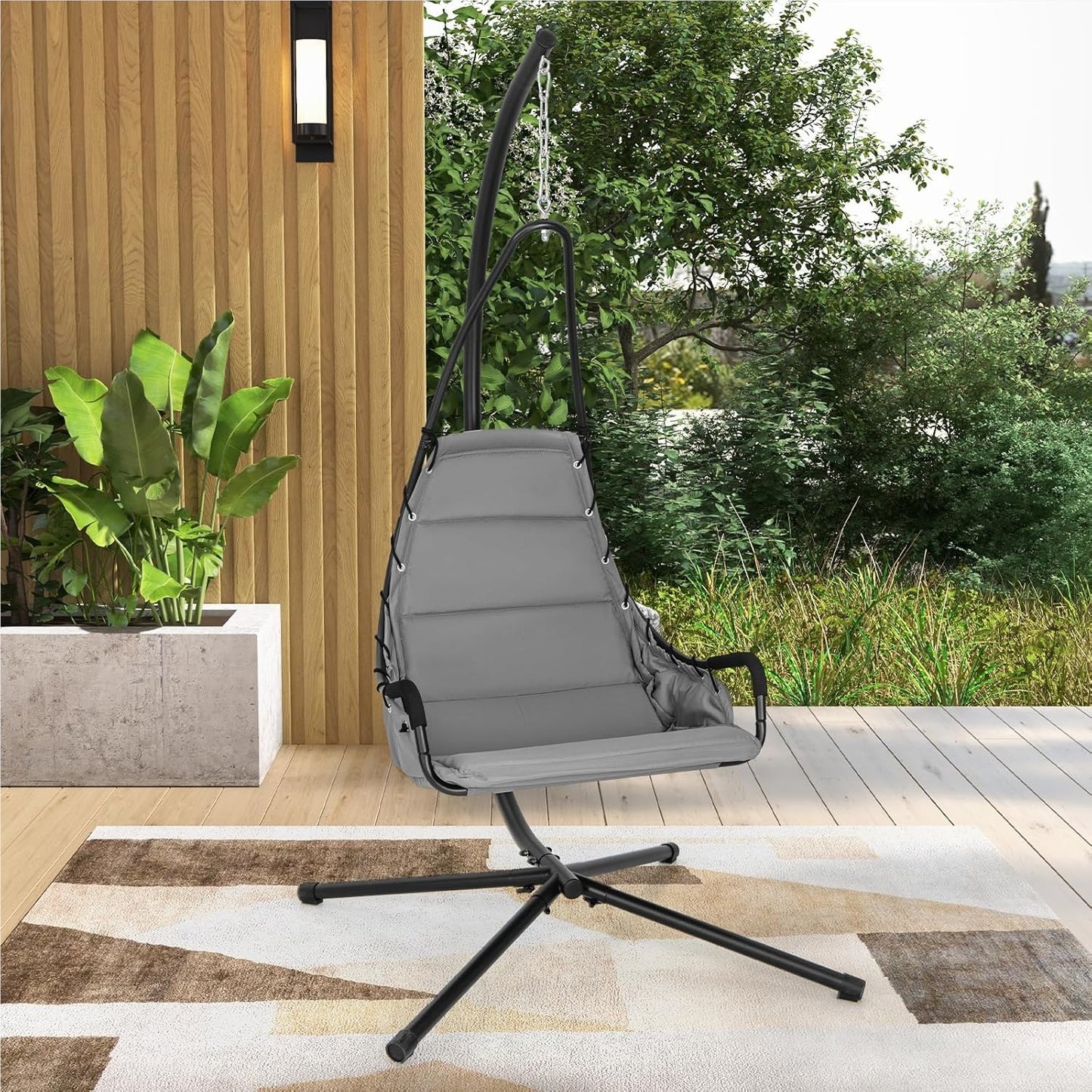 Hangstoel – Schommelstoel – Hangg Chair – Zitzakstoel – Relaxstoel – Stevig Metalen Frame – Comfortabel Gewatteerd Kussen – Max Draagkracht 120 kg – Grijs