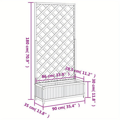 Houten Plantenbak – Bloembak – Tuinbak – Balkonbak – Kweekbak – Massief Vurenhout – 90x35x180 cm – Klimrek Stevig