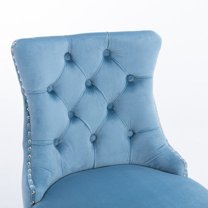 Barstoel – Barkruk – Barstoel Kruk – Barkrukken – Barstoel Stoel – Set van 2 – Lichtblauw Velvet Bekleed – Rubberen Houten Poten – Button-Tufted Rugleuning – 113 kg Draagvermogen – Retro Modern
