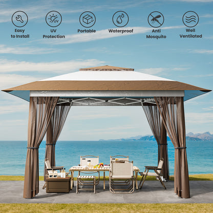 Partytent – Tuinpaviljoen – Pop-up Tent – Vouwtent – Overkapping – Waterdicht – Verstelbare Hoogte – Inclusief Muskietennet – Beige