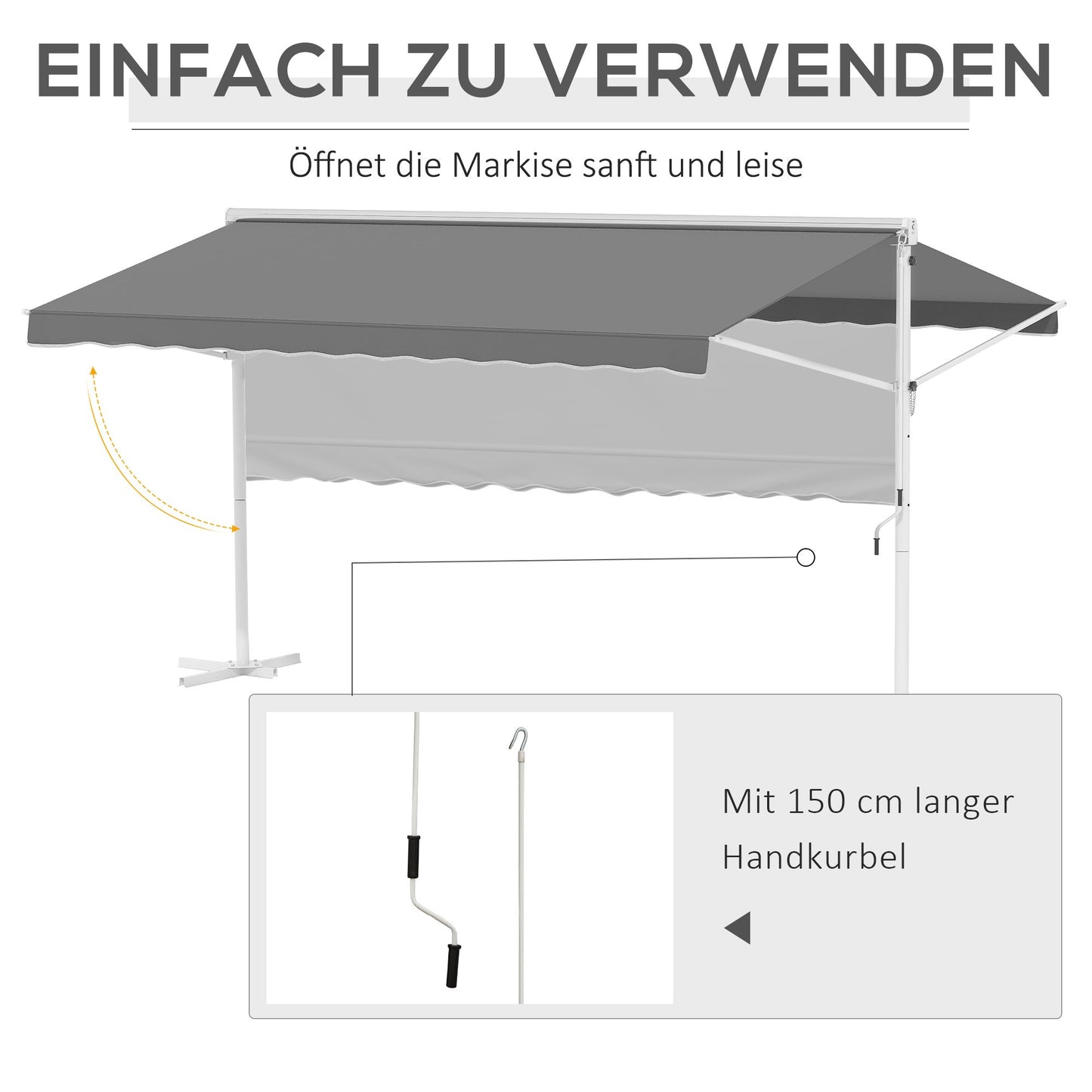 Staande Zonwering – Terraszonwering – Tuinzonwering – Uitschuifbare Zonwering – Aluminium Zonnescherm – Grijs – Weerbestendig Aluminium Frame – Verstelbare Inklapbare Armen