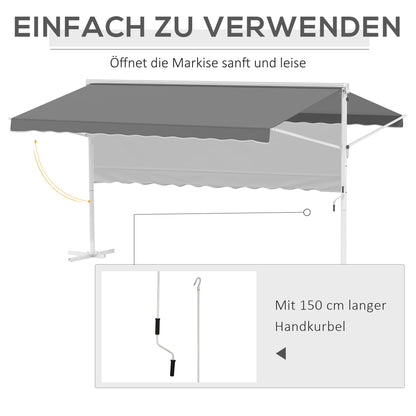 Staande Zonwering – Terraszonwering – Tuinzonwering – Uitschuifbare Zonwering – Aluminium Zonnescherm – Grijs – Weerbestendig Aluminium Frame – Verstelbare Inklapbare Armen
