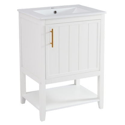Badkamermeubel – Wastafelmeubel – Wastafelonderkast – Wastafelunit – Wasbakmeubel – 60 cm Compact Formaat – Keramische Wasbak Grijs