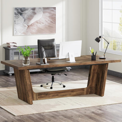 Vintage Computerbureau – Bureau – Werktafel – Office Table – Vergadertafel – Groot 180x79x75 cm – Rustiek Bruin – Hout – Industrieel Design